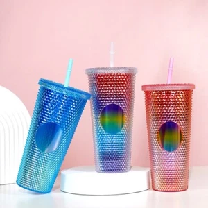 24oz Matte Studded Tumbler, Reusable Plastic Water Bottle Travel Coffee Cup - Picture 1 of 22