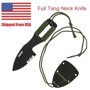 5.1” Neck Knife Tactical Black with Sheath Ball Chain Necklace Full Tang Edc - Picture 1 of 8