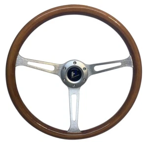 Volante clásico de madera grano 380 mm rayo plateado cepillado de 1,75"" de profundidad - Imagen 1 de 11