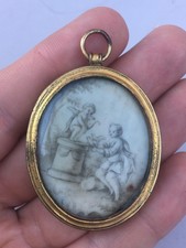Médaillon Ancien Miniature Peinte Sur Os XIX ème Antique French Medallion 19th