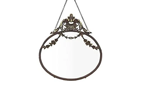 Antique Pewter Framed Wall Mirror with Decorative Chain, Antique Bronze Cover