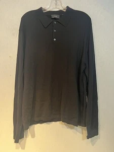Vince Button Polo Black Men Sweater Merino Wool Size Xl - Picture 1 of 5