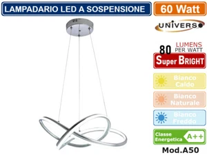 LAMPADARIO LED A SOSPENSIONE MODERNO INTRECCIATO CROMATO 60W 3000K 4000K 6500K - Foto 1 di 2