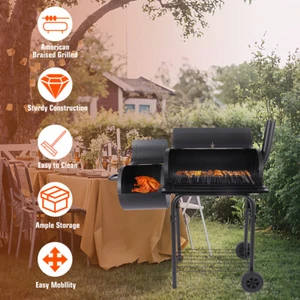 43" Outdoor Charcoal Pit Patio Backyard Meat Cooker Smoker BBQ Grill two ovens - Picture 1 of 12