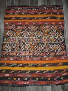3x5ft. Handgefertigter Kelim Sumak Flachgewebe Wollteppich - Bild 1 von 12