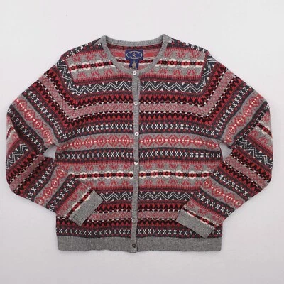 Chelsea Cambell Sweater Women M Red Gray Wool Cardigan Mother Pearl Southwestern - Image 1 of 4