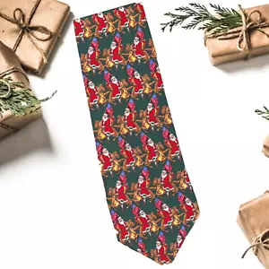 Patriotic Santa Riding Horse Christmas Necktie Hallmark Seasonal Concepts Silk - Picture 1 of 2
