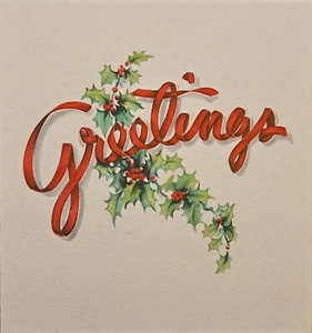 Tarjeta de Navidad vintage 1946 sello saludos acebo rojo escritura 5x5 vacaciones - Imagen 1 de 3