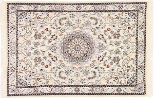 Persian Carpet Nain 9LA 60x90 Hand Knotted White Medallion Oriental Unique 109 - Picture 1 of 6