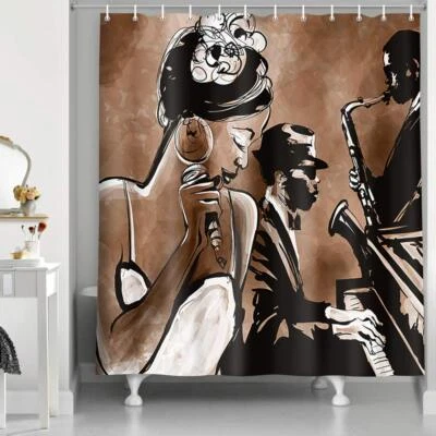 Music Vintage Shower Curtain Fabric 70-84in Long Shower Curtain and Rug Set - Image 1 of 4