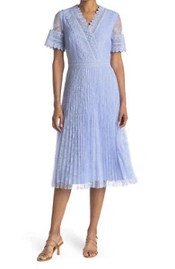TED BAKER sheer floral lace pleat full skirt fit&flare midi dress wedding 1 8 XS - Picture 1 of 4