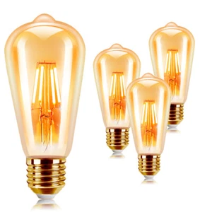 4Pcs Vintage E27 ES ST64 Filament LED Light Bulb 6W Industrial Edison Lamps - Picture 1 of 9