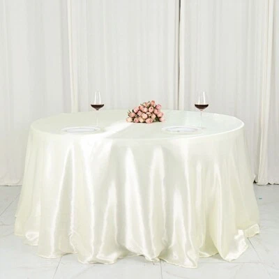132" Marfil Satinado Redondo Mantel Boda Fiesta Ropa de Mesa Fiesta Decoraciones Foto 1 de 4