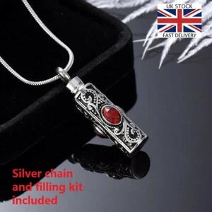 Vintage Silver Cremation Ashes Necklace Jewellery Memorial Urn Pendant - Red - Picture 1 of 3