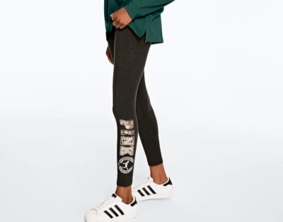 XS VICTORIA SECRET ROSA Dorado Bling Lentejuelas Gris Oscuro Algodón Leggings NUEVO Foto 1 de 4