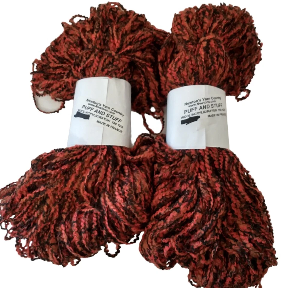 2 madejas de hilo de soplo y cosas Boucle 320 yardas NEWTON FRANCE lana roja acrílico rayón Foto 1 de 4