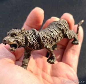 Chinese Old Brass Wild Tiger Figurine Statue Collections Table Decor - Picture 1 of 11