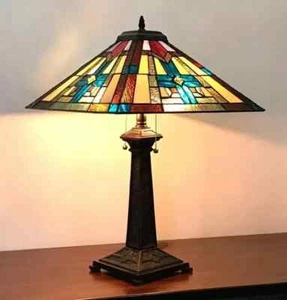 25" Stained Glass Table Desk Lamp Tiffany Style with Mission Design 16" Shade - Picture 1 of 3