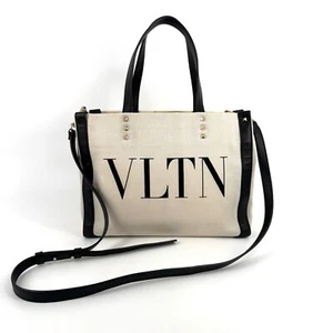 Valentino Garavani VLTN logo 2way Tote Bag canvas Beige/white Auth - Picture 1 of 12