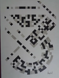 OP-Art Grafik Zeichnung, Geometrische Komposition, "3-wie-3SAT", Burgschat - Bild 1 von 2