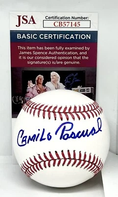 Camilo Pascual Senators Minnesota Twins signed MLB Baseball Ball autographed JSA - Image 1 of 2