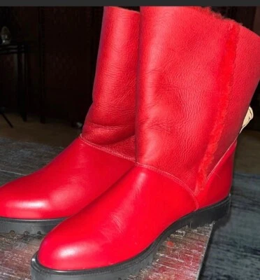 La Canadienne leather and Shearling Boots Red Size 11 Narrow Width - Image 1 of 4