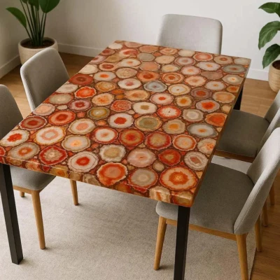 HALLWAY TABLE TOP | Red agate dining center table top for living room decor - Image 1 of 4