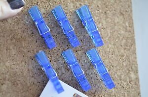 Set/6 DK BLUE clothes pin bulletin board pushpins, thumbtacks, or magnets