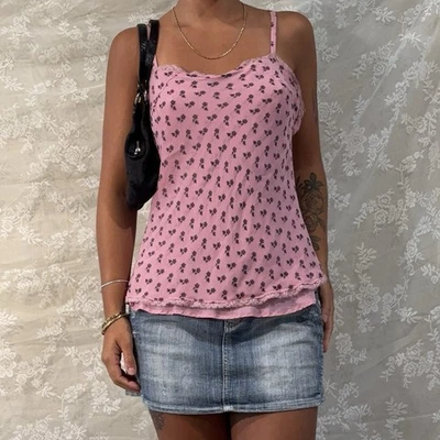 Top Cami Vintage Y2k Gap Rosa Flores 100% Seda Encaje Talla M Foto 1 de 4