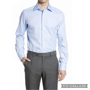 David Donahue Trim Fit Royal Oxford Dress Shirt Sky Blue Career Men 17.5 x 34/35 - Picture 1 of 5