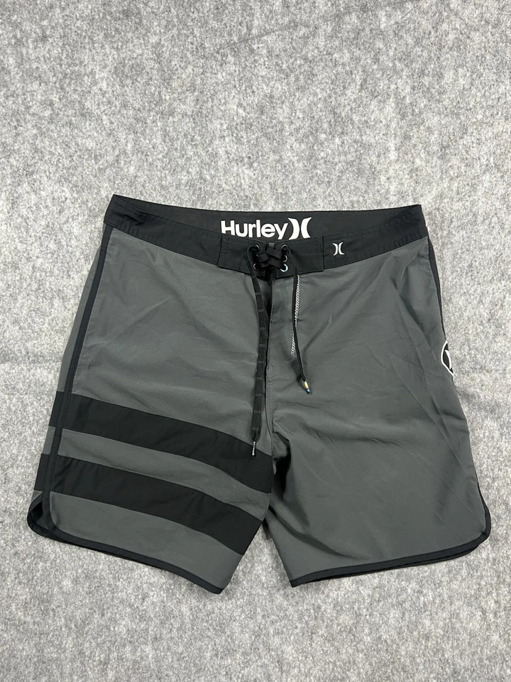 Pantalones cortos de natación/utilidad/tabla Hurley Phantom negros/grises ligeros con cordones talla 34 Foto 1 de 4