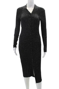Abito donna Enza Costa in maglia a costine metallizzata scollo a V con bottoni nero taglia S - Foto 1 di 6