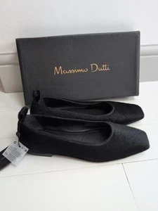 Massimo Dutti Pony Hair Leather Black Ballet Pumps UK5 BNWT - Picture 1 of 8