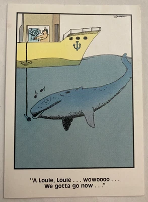 Tarjeta de felicitación en blanco Far Side Whale Lounge Singer Gary Larson 1984 vintage Foto 1 de 4