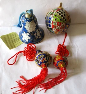 4 Holiday Cloisonné SnowFlake Christmas Bell & Round Ornaments Patch Work - Picture 1 of 3