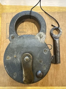 Antique Old Rare 4 Tours Victoria Iron Lock With With Key Good Working Condition - Picture 1 of 5
