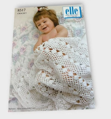 Vintage ELLE Crochet Pattern Baby Blanket Shawl 4 ply and DK Pattern 8517 - Image 1 of 2