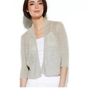 Cárdigan para mujer Eileen Fisher mezcla de lino de seda tejido abierto talla grande crema  - Imagen 1 de 6