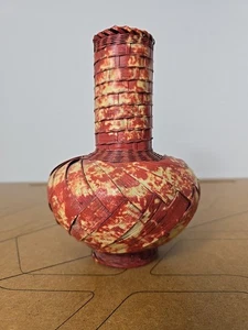 Japanische geflochtene Bambus Ikebana Vase Flasche Porzellan Einsatz Blumenhalter um 1900 - Bild 1 von 13