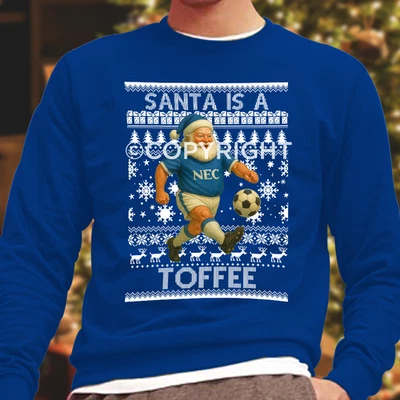 AWDIS JUST HOODS Santa Is A Toffee Everton Blue Christmas Jumper | Kids & Adults Sizes |