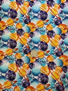 NOVELTY PLANETS SOLAR SYSTEM IN SPACE 100% COTTON FABRIC 31" PIECE - Picture 1 of 1