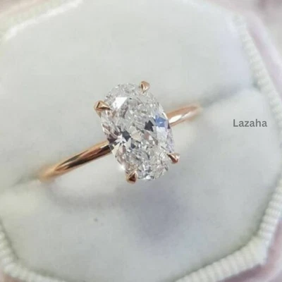 Engagement Ring 3 Ct Oval Cut Moissanite 18K Rose Gold Solitaire Wedding Ring - Image 1 of 4