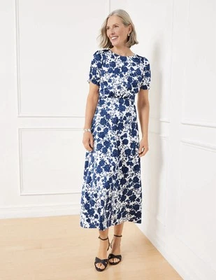 Talbots 20W 2X Blue White Flora Romance Feminine NEW Current ‘25 Midi Dress $169 - Image 1 of 4