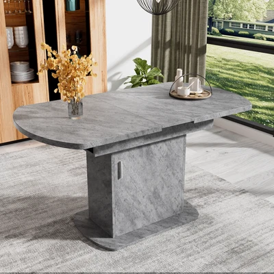 Extendable Dining Table 110-130cm Oval Kitchen Table with Storage function Grey - Image 1 of 4