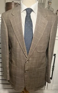 Vintage Lands End Men's Wool Blend Blazer 40R Brown Windowpane Jacket USA Made - Picture 1 of 14