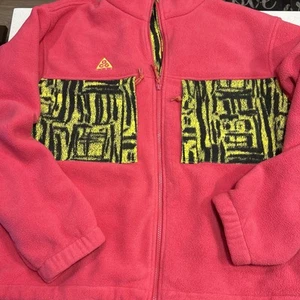 Nike ACG FZ Rush Pink Yellow Zebra Print Optic Fleece Jacket Size Large - Picture 1 of 19