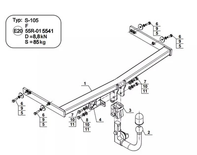 Barra de reboque destacável pescoço de cisne para SEAT Freetrack (2007-2015) S-105 - Imagem 1 de 4