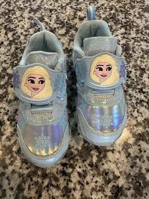 Disney Frozen Blue Athletic Light Up Sneaker Shoes Toddler Girl Size 8 EXCELLENT - Image 1 of 4