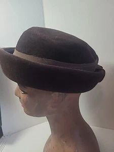 Cappello donna vintage Hardesty, velluto marrone, Made in Italy, con fiocco - Foto 1 di 8
