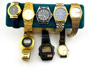 Vintage Mens Watch Lot 8 pcs Mercury LCD Seiko Bulova Casio BP Timex Diver Elgin - Picture 1 of 16